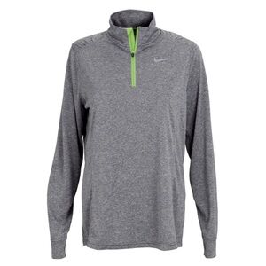 NIKE Dri-Fit Running Pullover Quarter Zip Neon Green Charcoal Gray Athletic Top